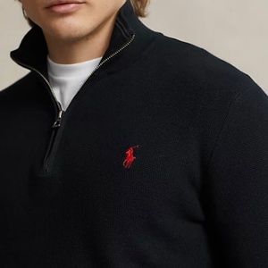 Polo Ralph Lauren Men's Cotton Quarter-Zip Black Pullover Mesh Sweater Size XXL